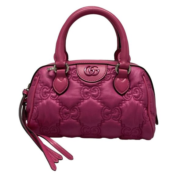 Auth GUCCI GG Matelasse 702251 Pink Nylon Leather Handbag - Picture 1 of 16